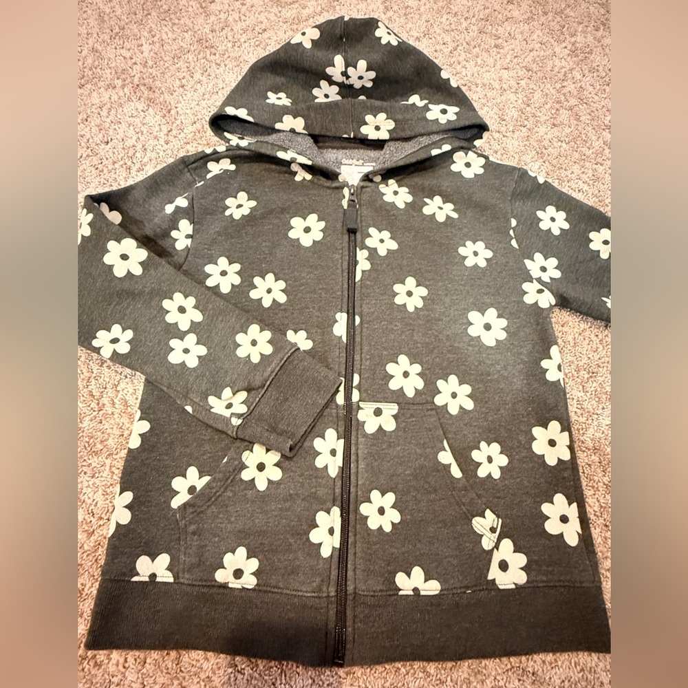Cat & Jack white daisy floral print zip-up Hoodie Size L(10/12)